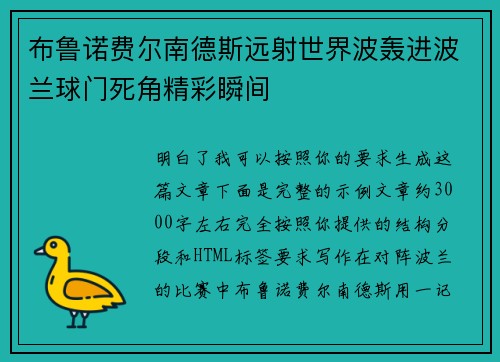 布鲁诺费尔南德斯远射世界波轰进波兰球门死角精彩瞬间